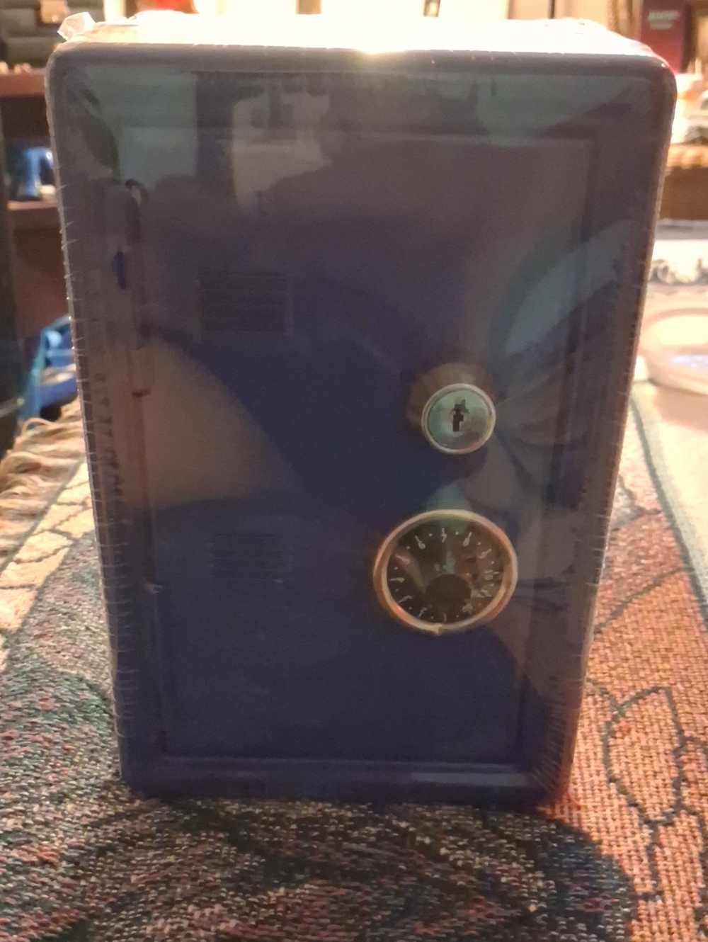 Compact Blue Home Safe with Dial and Key Lock